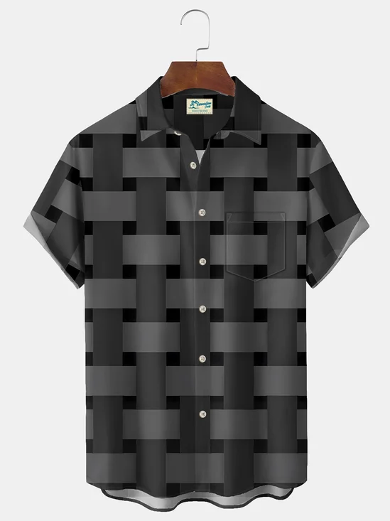 Royaura® Vintage Geometry Print Men's Casual Stylish Button Pocket Hawaiian Summer Shirts Short Sleeve Shirt Big Tall