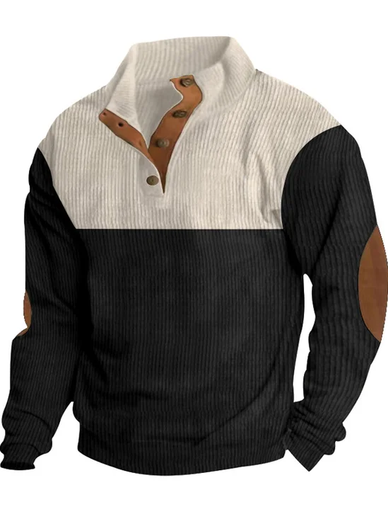 Royaura® Men's Corduroy Colorblock Button Long Sleeve Sweatshirt Big & Tall