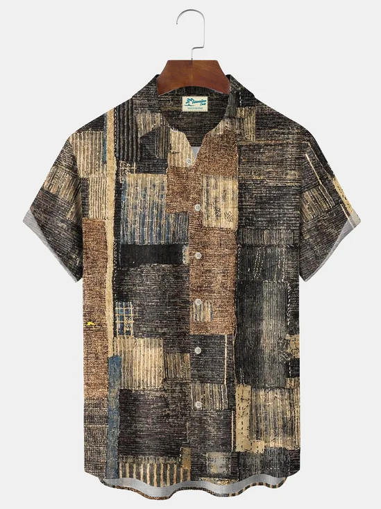 Royaura® Vintage Abstract Art Print Men's Casual Stylish Button Pocket Hawaiian Summer Shirts Short Sleeve Shirt Big Tall