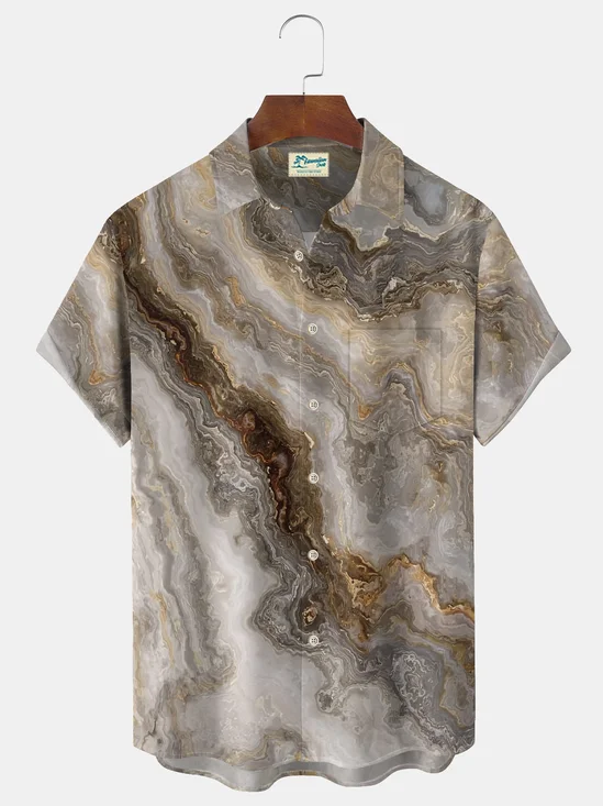 Royaura® Vintage Abstract Art Print Men's Casual Stylish Button Pocket Hawaiian Summer Shirts Short Sleeve Shirt Big Tall