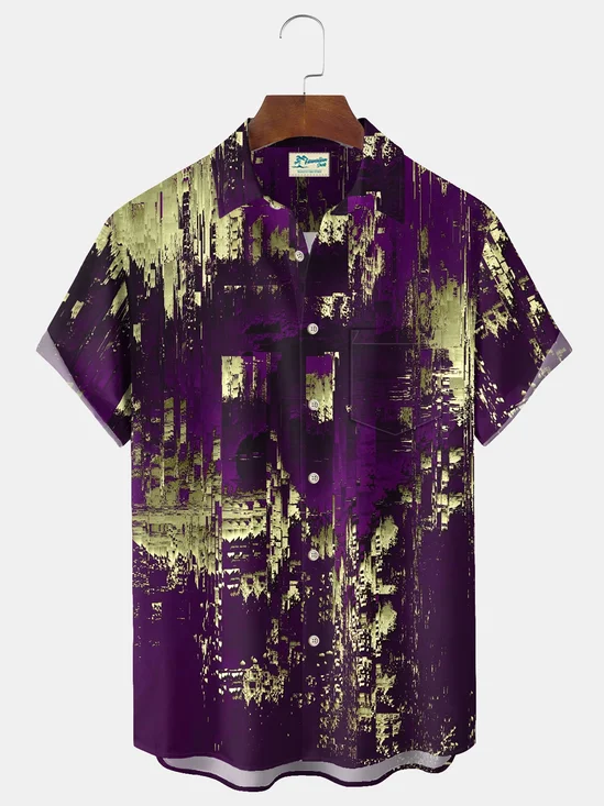 Royaura® Vintage Abstract Art Print Men's Casual Stylish Button Pocket Hawaiian Summer Shirts Short Sleeve Shirt Big Tall