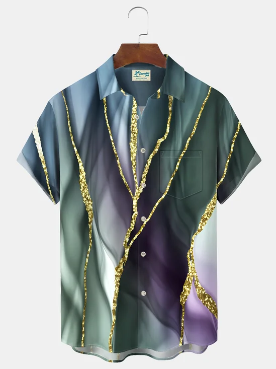 Royaura® Vintage Abstract Art Print Men's Casual Stylish Button Pocket Hawaiian Summer Shirts Short Sleeve Shirt Big Tall