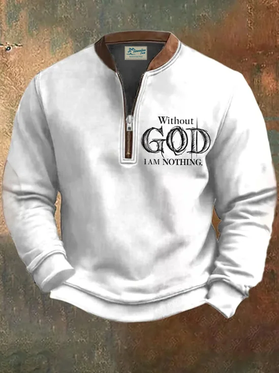 Royaura® Christmas Cross Letter Faith Men's Zipper Long-Sleeve Sweatshirt Big & Tall