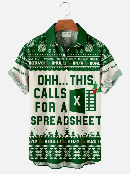 Royaura® Retro Christmas Letter Snowflake Print Men's Button Pocket Short-Sleeve Shirt Big & Tall