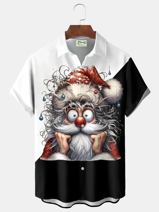 Royaura® Christmas Cartoon Print Casual Stylish Hawaiian Shirt Summer Shirts Pocket Short Sleeve Shirt Big Tall