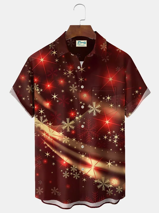 Royaura® Christmas Snowflake Print Casual Stylish Hawaiian Shirt Summer Shirts Pocket Short Sleeve Shirt Big Tall