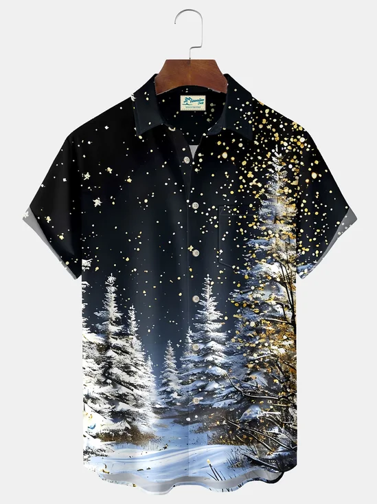 Royaura® Christmas Tree Snowflake Print Casual Stylish Hawaiian Shirt Summer Shirts Pocket Short Sleeve Shirt Big Tall