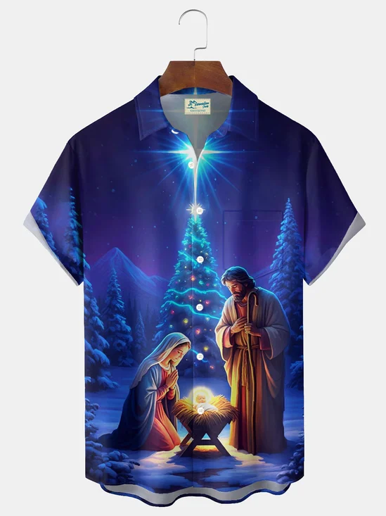 Royaura® Christmas Jesus Pentecost Print Men's Button Pocket Short-Sleeve Shirt Big & Tall