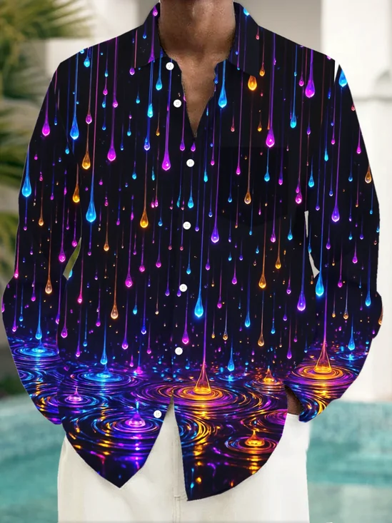 Royaura® Retro Abstract Gradient Art Print Men's Button Pocket Long-Sleeve Shirt Big & Tall