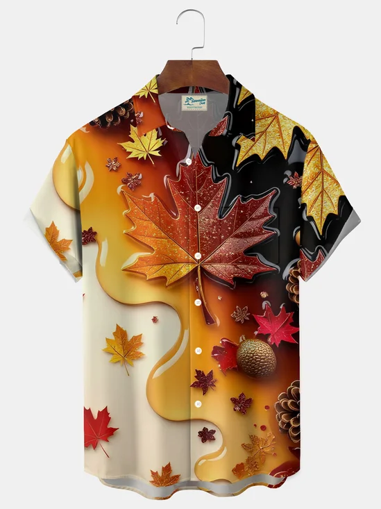 Royaura® Gradient Art Maple Leaf Print Men's Button Pocket Short-Sleeve Shirt Big & Tall