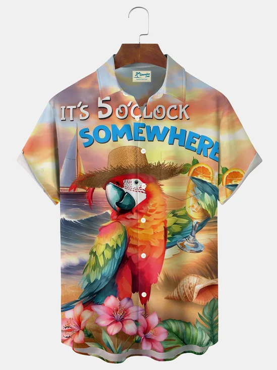 Royaura® Hawaiian Parrot Print Men's Button Pocket Short-Sleeve Shirt Big & Tall