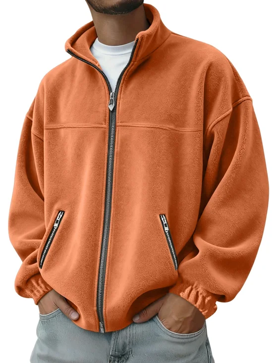 Royaura® Suede Print Men's Zipper Stand Collar Sweatshirt, Zipper Jacket Big & Tall