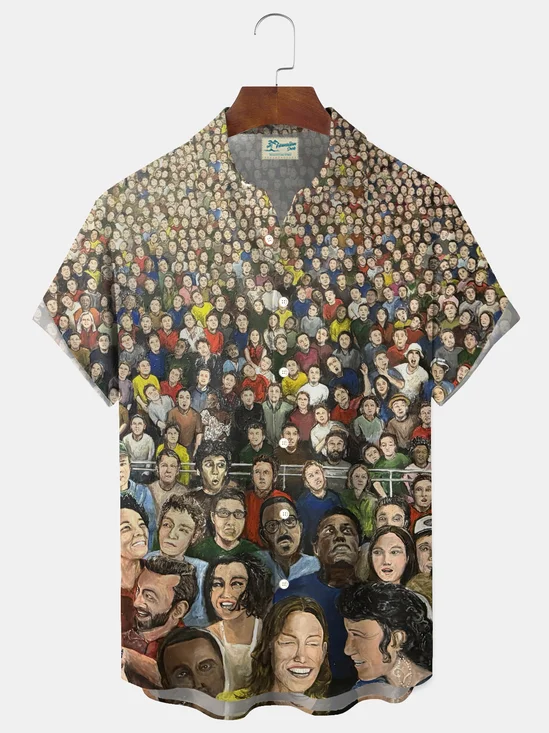 Royaura® Retro Abstract Art Print Men's Button Pocket Short-Sleeve Shirt Big & Tall