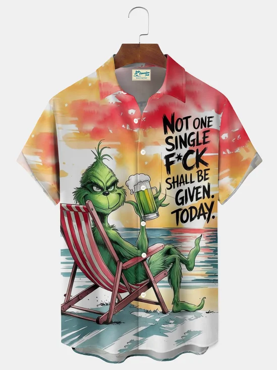 Royaura® Retro Cartoon Green Monster Print Men's Button Pocket Short-Sleeve Shirt Big & Tall