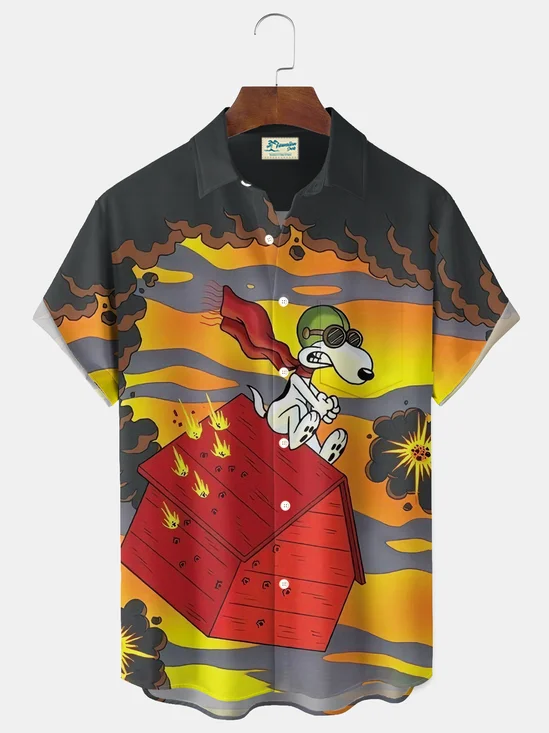 Royaura® Cartoon Print Men's Button Pocket Short-Sleeve Shirt Big & Tall