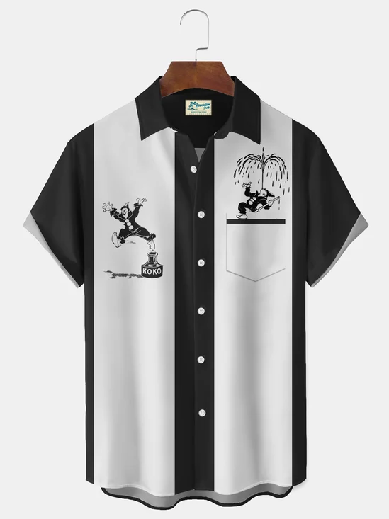 Royaura® Vintage Traveler Adventure Journal Shirt Cartoon Print Men's Button Pocket Short-Sleeve Hawaiian Shirt Big & Tall