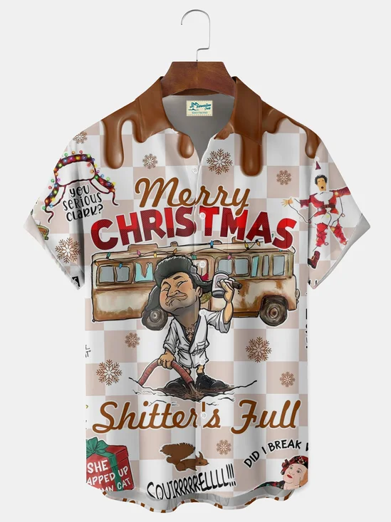 Royaura® Christmas Movie Print Men's Button Pocket Short-Sleeve Shirt Big & Tall