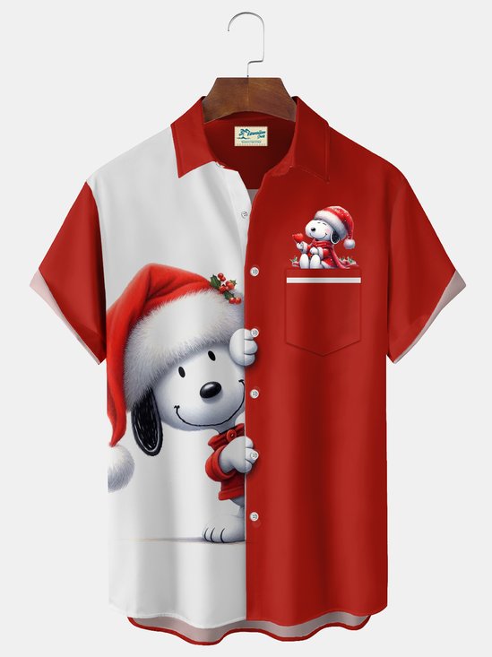 Royaura® Fun Christmas Cartoon Print Men's Button Pocket Short-Sleeve Hawaiian Shirt Big & Tall