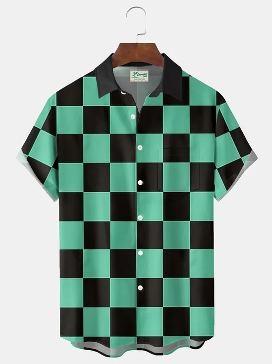 Royaura® Checkered Print Men's Button Pocket Short-Sleeved Shirt Big & Tall