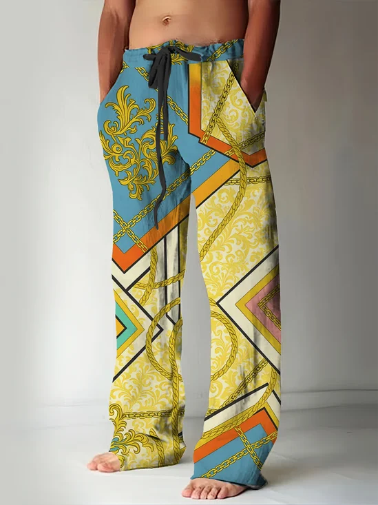 Royaura® Retro Baroque Court Style Geometric Print Men's Trousers Big & Tall