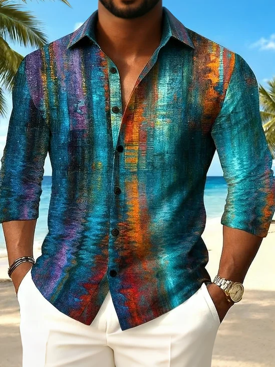 Royaura® Gradient Art Print Men's Button Pocket Long-Sleeve Shirt Big & Tall