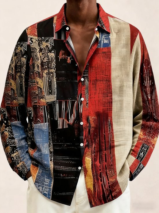 Royaura® Geometric Print Men's Button Pocket Long-Sleeve Shirt Big & Tall