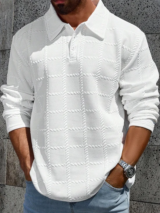 Royaura® Jacquard Men's Crew Neck Long-Sleeve Polo Shirt with Label Big & Tall