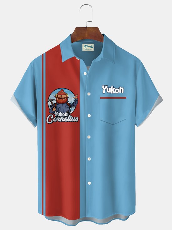 Royaura® Bowling Cartoon Print Men's Button Pocket Short-Sleeve Shirt Big & Tall