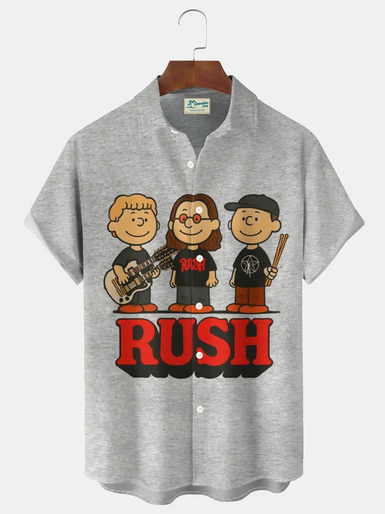 Royaura® Musical cartoon print men's button pocket short-sleeved shirt Big & Tall