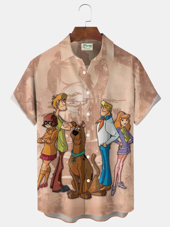 Royaura® Christmas cartoon print men's button pocket short-sleeved Hawaiian shirt Big & Tall