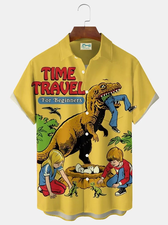 Royaura® Retro Art Poster Print Men's Button Pocket Short-Sleeve Hawaiian Shirt Big & Tall