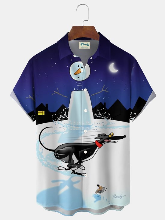 Royaura® Fun Christmas Shirts Cartoon Print Men's Button Pocket Short-Sleeve Hawaiian Shirt Big & Tall