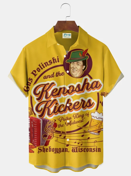 Royaura® Retro Poster Music Print Men's Button Hawaiian Short-Sleeve Shirt Big & Tall