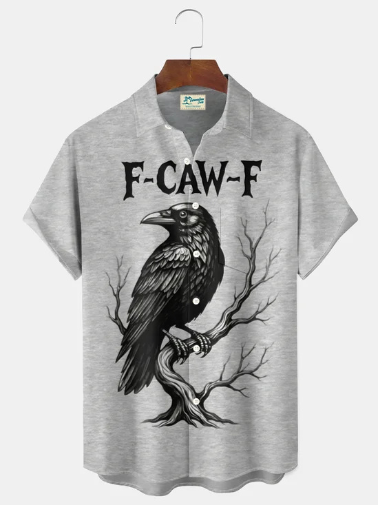 Royaura® Retro F-CAW-F Raven Print Men's Button Hawaiian Short-Sleeve Shirt Big & Tall