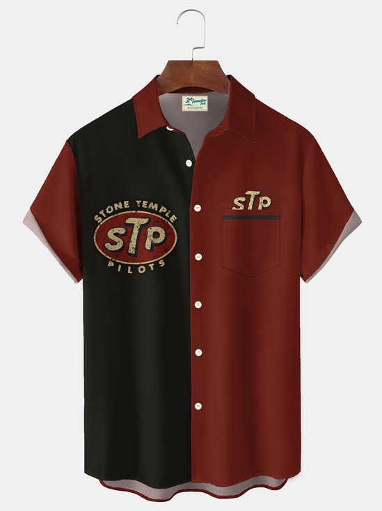 Royaura® Retro STP Letter Print Men's Button Hawaiian Short-Sleeve Shirt Big & Tall