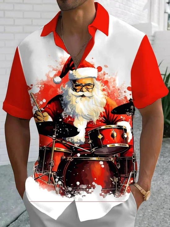 Royaura® Mens Christmas shirts Musical Instruments, Santa Claus Print Men's Button Hawaiian Short-Sleeve Shirt Big & Tall