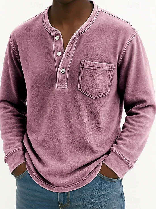 Royaura® Basic Textured Print Men's Button Pocket Long-Sleeve T-Shirt Big & Tall