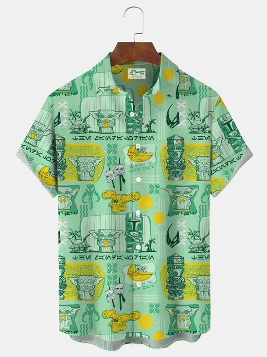 Royaura® Retro TIKI Art Print Men's Button Pocket Hawaiian Short-Sleeve Shirt Big & Tall