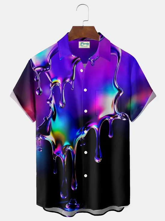 Royaura® Retro Artistic Liquid Metal Print Men's Button Pocket Short-Sleeve Hawaiian Shirt Big & Tall