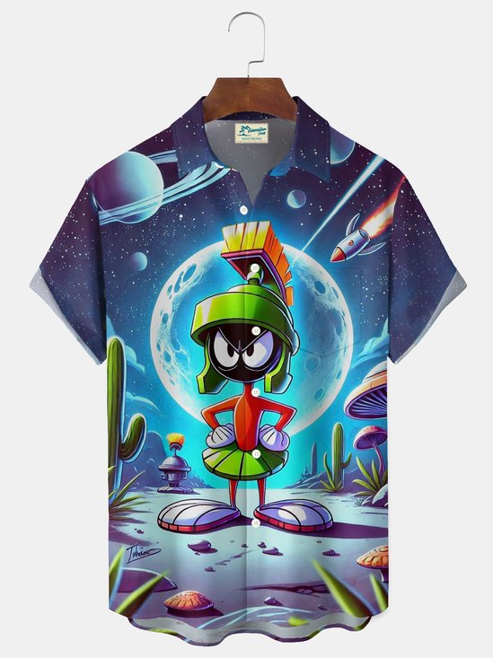 Royaura® Cartoon Space Print Men's Button Pocket Short-Sleeve Hawaiian Shirt Big & Tall