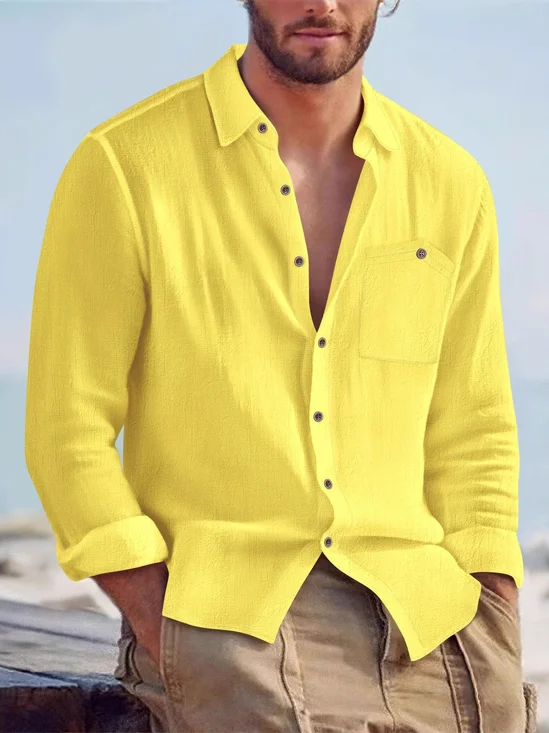 Royaura® Cotton Linen Men's Button Pocket Long-Sleeved Hawaiian shirt Big & Tall