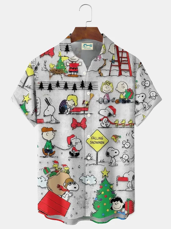 Royaura® Christmas Shirt, Cartoon Print, Men's Button Pocket Short-Sleeve Hawaiian ShirtNovelty Christmas shirts  Big & Tall