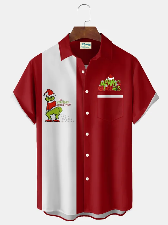 Royaura® Mens Christmas shirts Cartoon Print Men's Button Pocket Short-Sleeve Hawaiian Shirt Holiday shirts men Big & Tall