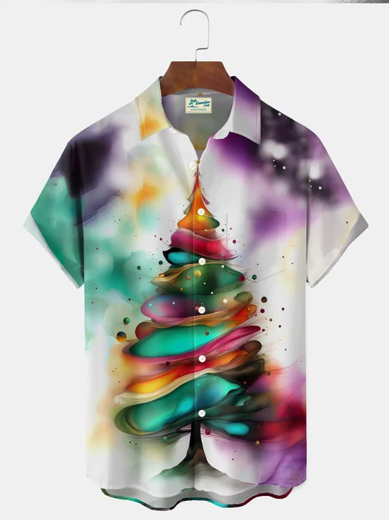 Royaura® Christmas shirt, Christmas Tree Print Men's Button Pocket Short-Sleeved Hawaiian shirt Holiday shirts men Big & Tall