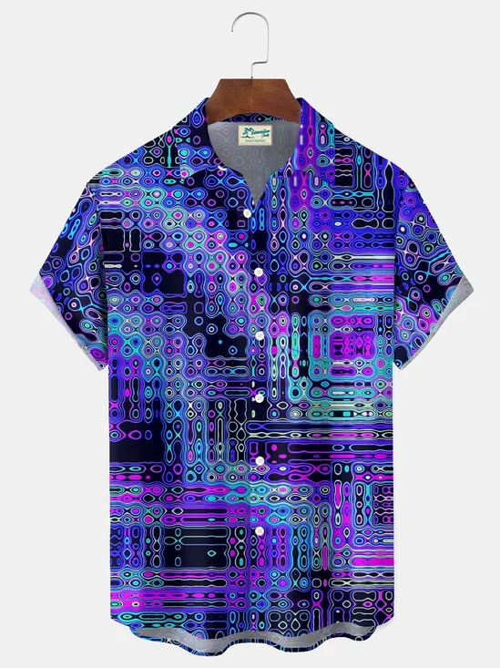 Royaura® Retro Geometric Art Print Men's Button Pocket Short-Sleeve Hawaiian Shirt Big & Tall