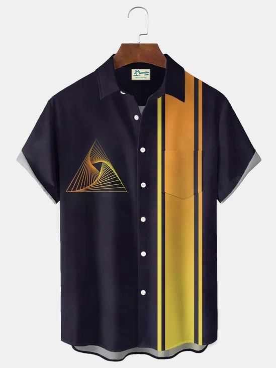 Royaura® Geometric Bowling Print Men's Button Pocket Short-Sleeved Shirt Big & Tall