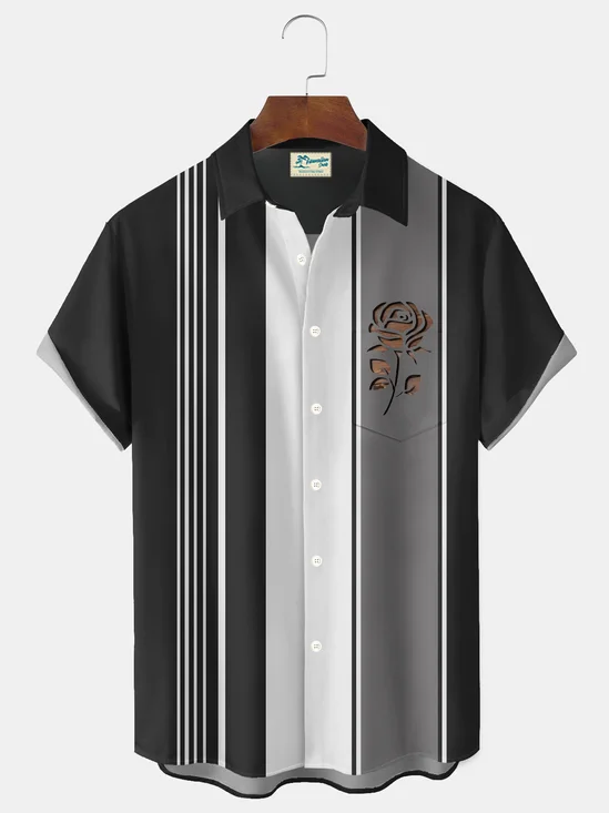 Royaura® Bowling Floral Print Men's Button Pocket Short-Sleeve Hawaiian Big & Tall