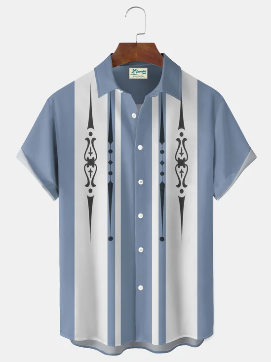 Royaura® Retro Geometric Bowling Print Men's Short-Sleeved Hawaiian-style shirt with button pockets Big & Tall