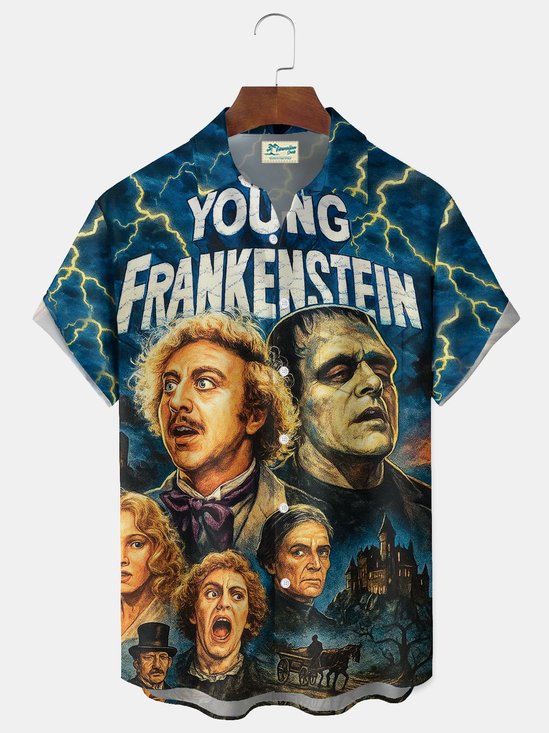 Royaura® Retro Movie Cartoon Print Men's Button Hawaiian Shirt Big & Tall