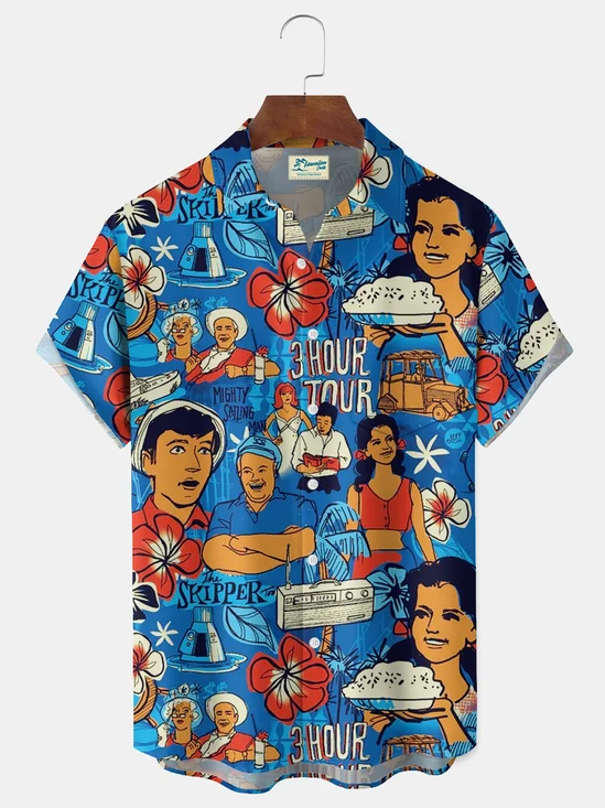 Royaura® Retro Movie Cartoon Print Men's Button Hawaiian Shirt